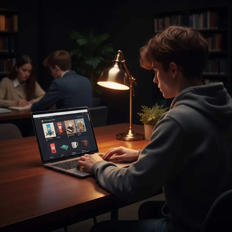 Étudiant gérant une boutique e-commerce